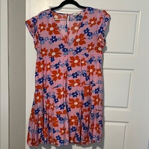 Entro Floral Midi Dress - Pink, Red, Blue